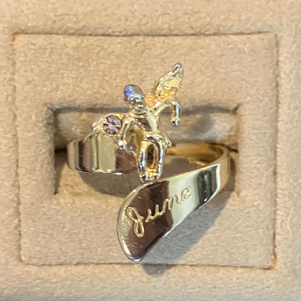 Gemini Ring June Angel Gold Tone